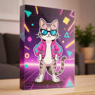 Awesome Cool Retro Gamer Cat Photo Block