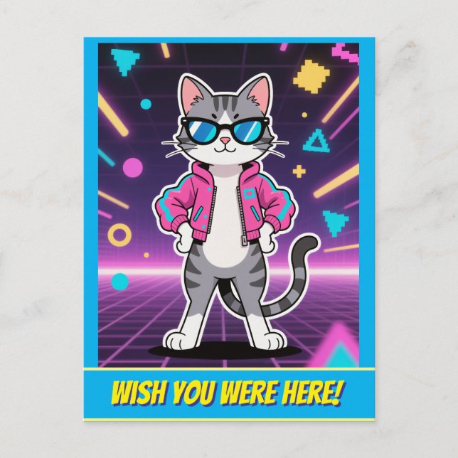 Awesome Cool Retro Gamer Cat Postcard (Front)