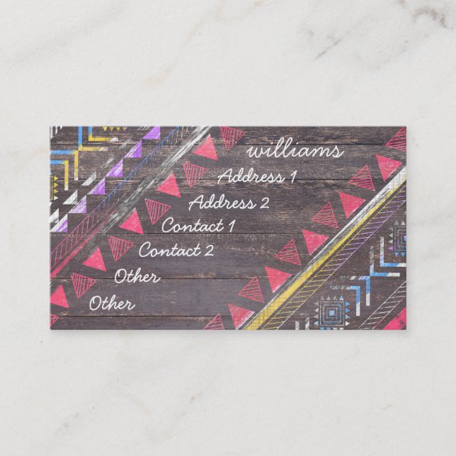 Awesome Cool trendy Aztec tribal Andes wood Business Card (Front)