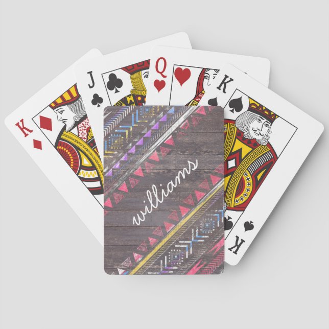 Awesome Cool trendy Aztec tribal Andes wood Playing Cards (Back)