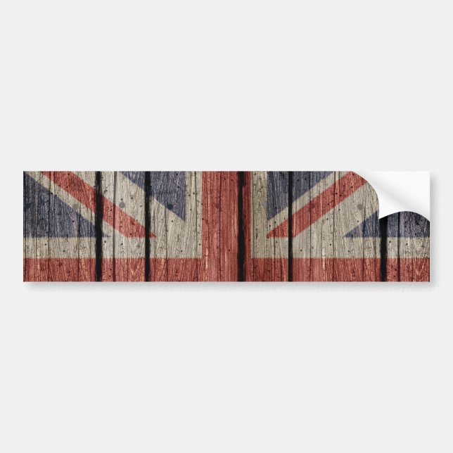 Awesome cool trendy old wood grunge U.k. flag Bumper Sticker (Front)
