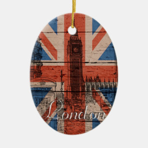Awesome cool trendy old wood grunge U.k. flag Ceramic Tree Decoration