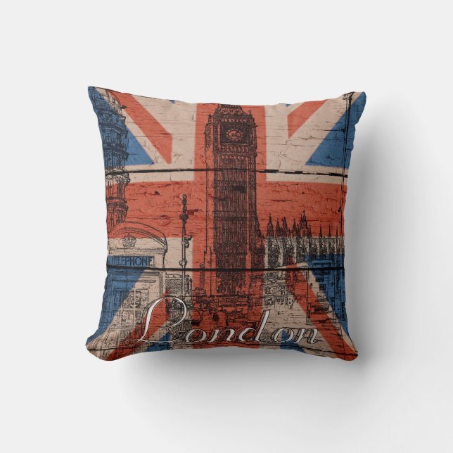 Awesome cool trendy old wood grunge U.k. Flag Cushion (Front)
