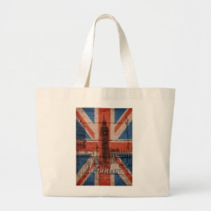 Awesome cool trendy old wood grunge U.k. flag Large Tote Bag