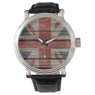 Awesome cool trendy old wood grunge U.k. Flag Watch