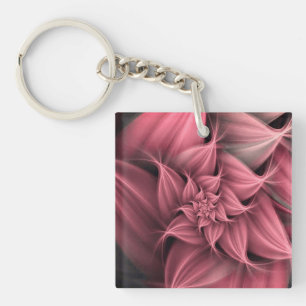 Awesome Coral Pink Flower Fractal Key Ring