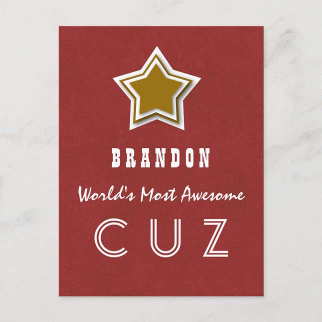 Awesome COUSIN Red and GOLD Star B40Z Postcard (Front)