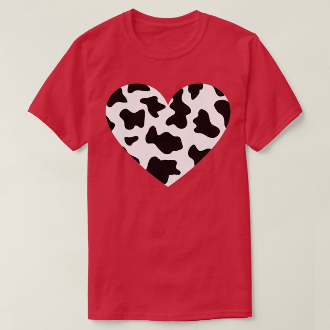 Awesome Cow Print Black & White Print Heart  T-Shirt (Design Front)