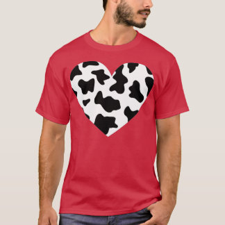 Awesome Cow Print Black & White Print Heart T-Shirt