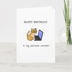 awesome coworker funny cute office cat birthday card