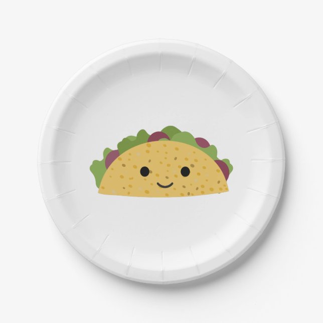 Awesome Cute Cartoon Kawaii Smiling Taco Paper Plate (Front)