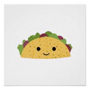 Awesome Cute Cartoon Kawaii Smiling Taco Poster