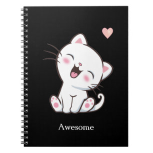 Awesome Cute Kitty Cat on Black Notebook