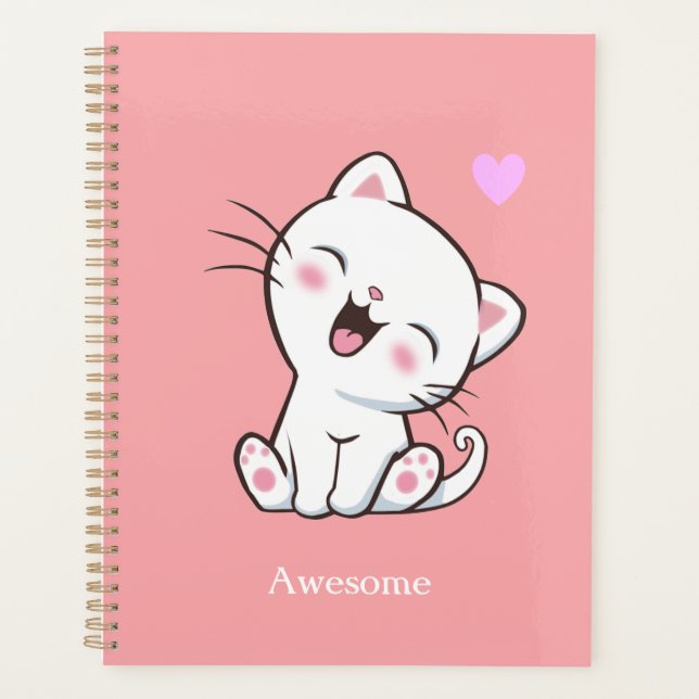 Awesome Cute Kitty Cat on Light Pink Planner (Front)