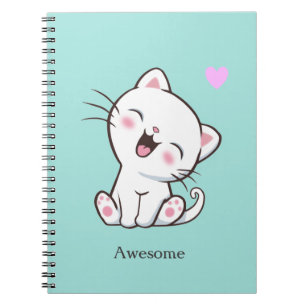 Awesome Cute Kitty Cat on Light Teal Notebook