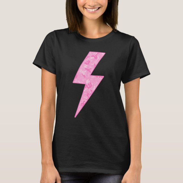 Awesome Cute PINK Camo Lightning Bolt T-Shirt (Front)