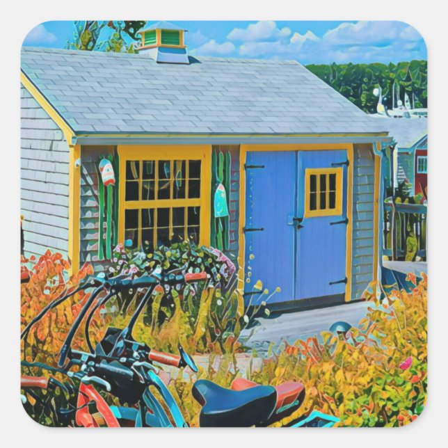 Awesome Cycling Painting Square Sticker (Front)