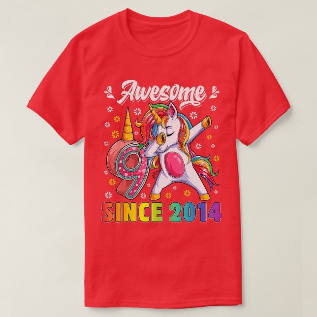 Awesome Dabbing Unicorn Birthday 9 Year Old Girl 9 T-Shirt (Design Front)