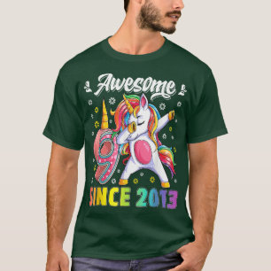 Awesome dabbing unicorn birthday 9 year old Girl 9 T-Shirt