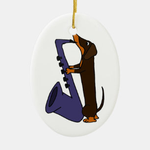 Awesome Dachshund Dog Playing Saxophone Ceramic Tree Decoration