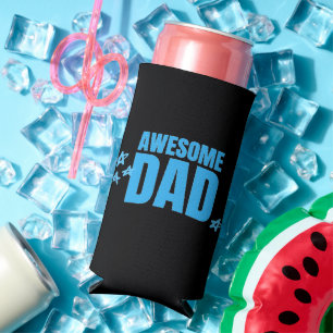 Awesome dad blue text black seltzer can cooler