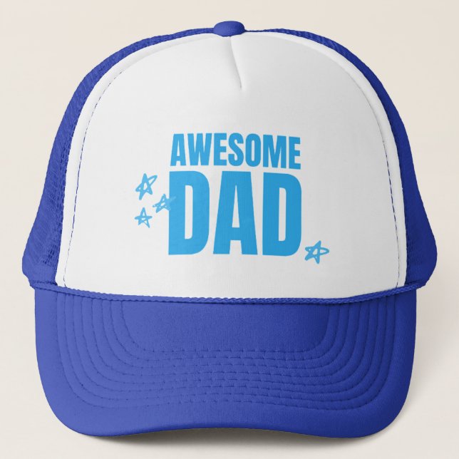 Awesome dad blue text trucker hat (Front)