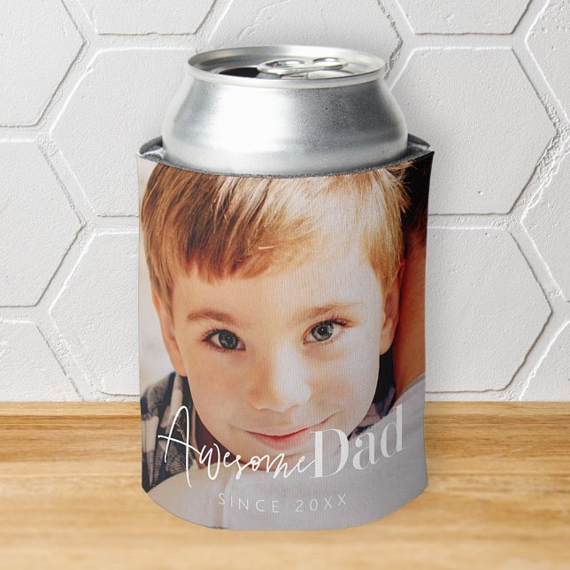 Awesome Dad Since 20XX Modern Simple Elegant Photo Can Cooler (Creator Uploaded)