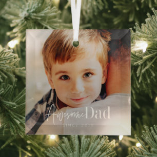 Awesome Dad Since 20XX Modern Simple Elegant Photo Glass Tree Decoration