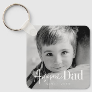 Awesome Dad Since 20XX Modern Simple Elegant Photo Key Ring