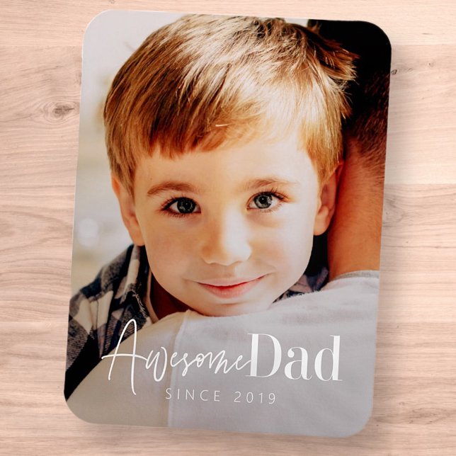 Awesome Dad Since 20XX Modern Simple Elegant Photo Magnet (Creator Uploaded)