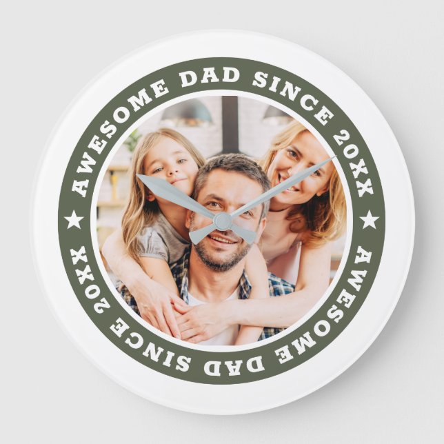 Awesome Dad Since 20XX Modern Simple Photo Large Clock (Front)