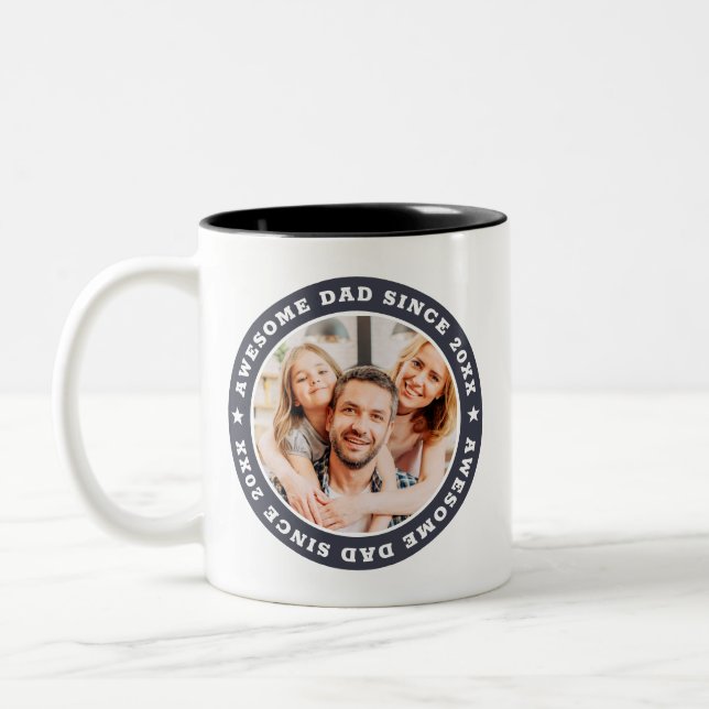 Awesome Dad Since 20XX Modern Simple Photo Two-Tone Coffee Mug (Left)