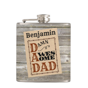Awesome Dad Western Themed Custom Name Hip Flask