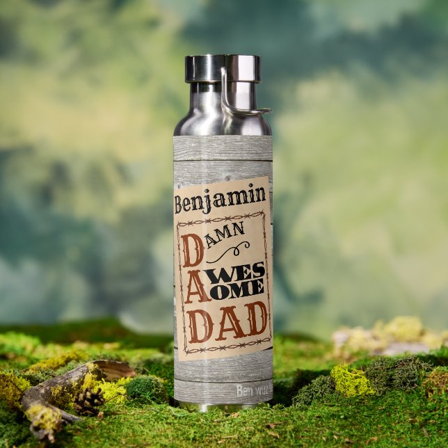 Awesome Dad Western Themed Custom Name Water Bottle (Outdoor)