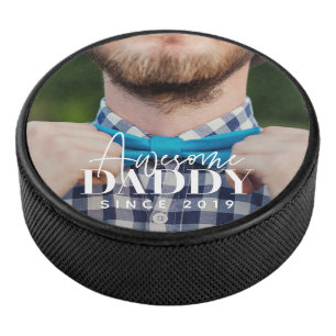Awesome Daddy Since 20XX Simple Elegant Photo Hockey Puck