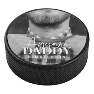 Awesome Daddy Since 20XX Simple Elegant Photo Hockey Puck