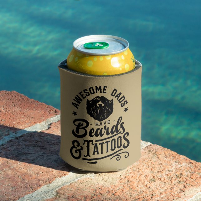 Awesome Dads Have Beards and Tattoos Retro Text Can Cooler (In Situ Pool)