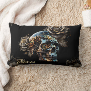 Awesome dark steampunk skull  lumbar cushion