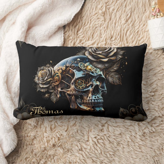 Awesome dark steampunk skull  lumbar cushion (Blanket)