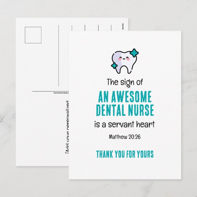 AWESOME DENTAL NURSE SERVANT HEART Thank You Holiday Postcard (Front/Back)