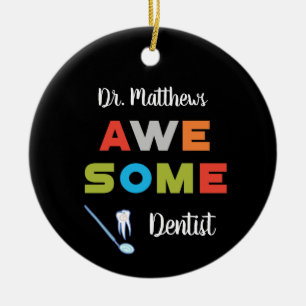 Awesome Dentist Colourful Letters on Black Ceramic Tree Decoration