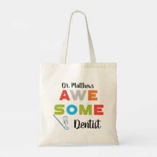 Awesome Dentist Colourful Letters on Black Tote Bag