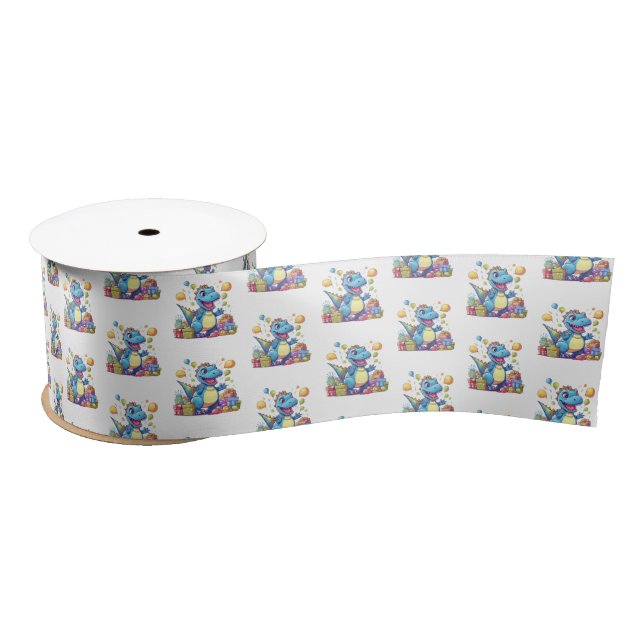 Awesome dinosaur party boys satin ribbon (Spool)