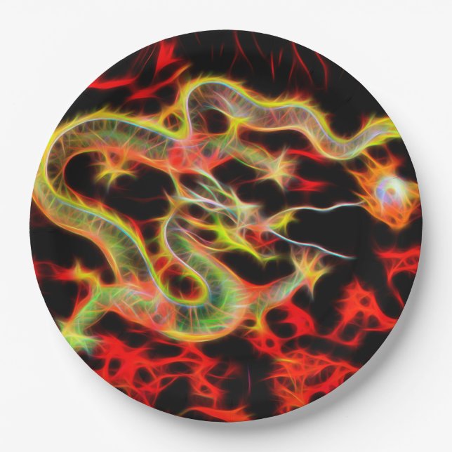 Awesome Dragon Fire on Lucky Energy Paper Plate (Front)
