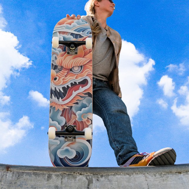 Awesome Dragon Head Orange Blue Hue Skateboard (Creator Uploaded)