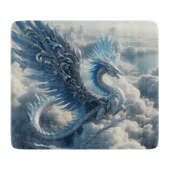 Awesome Dragon Surrounded by Clouds  Glass Cutting Board (Front)