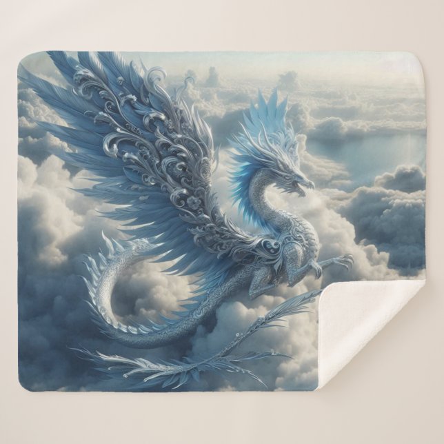 Awesome Dragon Surrounded by Clouds  Sherpa Blanket (Front (Horizontal))