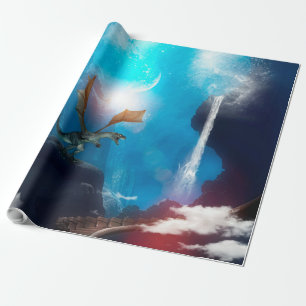 Awesome dragon with waterfalls wrapping paper