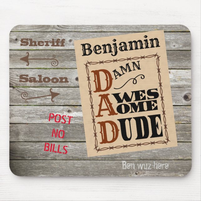 Awesome Dude Western Themed Custom Name Mouse Mat (Front)