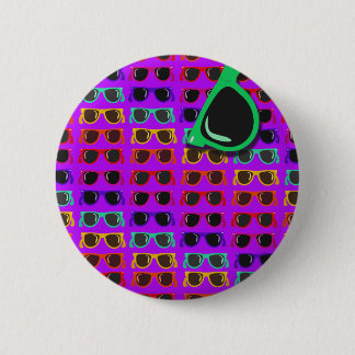 Awesome Eighties Sunglasses on Purple 6 Cm Round Badge